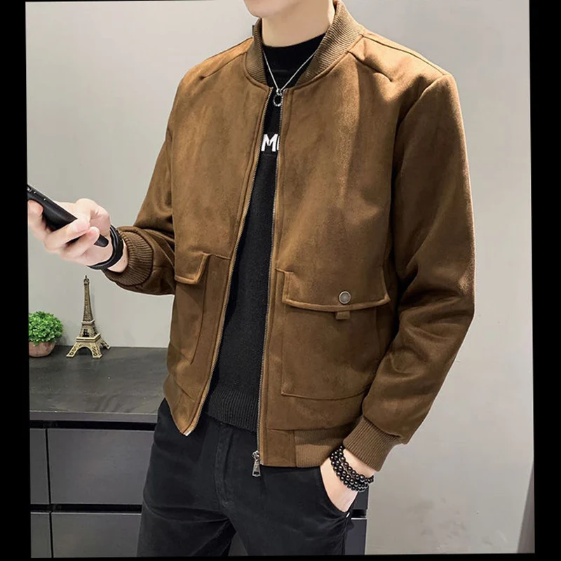 Fashion Stand Collar Zipper Pockets Solid Color Korean Coats Men's Clothing 2023 Winter Loose Casual Tops All-match Jackets