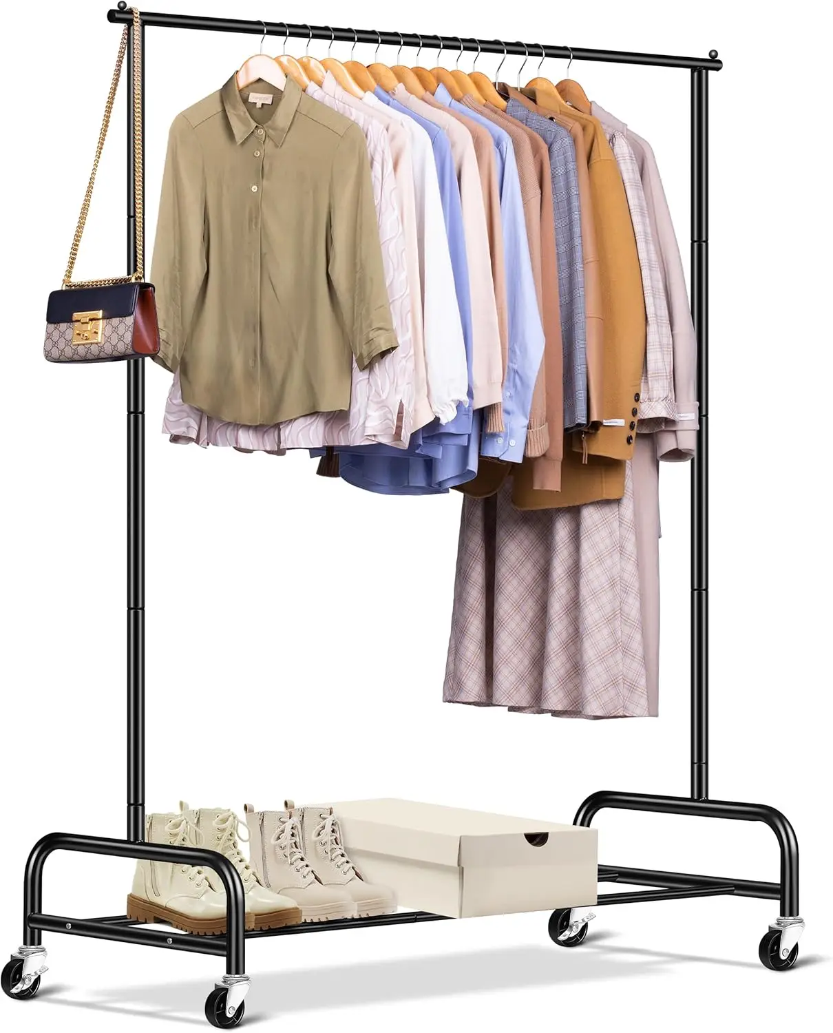Heavy duty hanger, used for hanging hangers, 43 inch wide roll hanger, metal hanger with wheels used for storing various clothes 1
