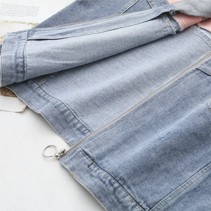 2023 Autumn Women Clothes Plus Size Casual Zip Coat Stylish Patchwork Denim Contrasting Color Jacket Curve Female S56 856