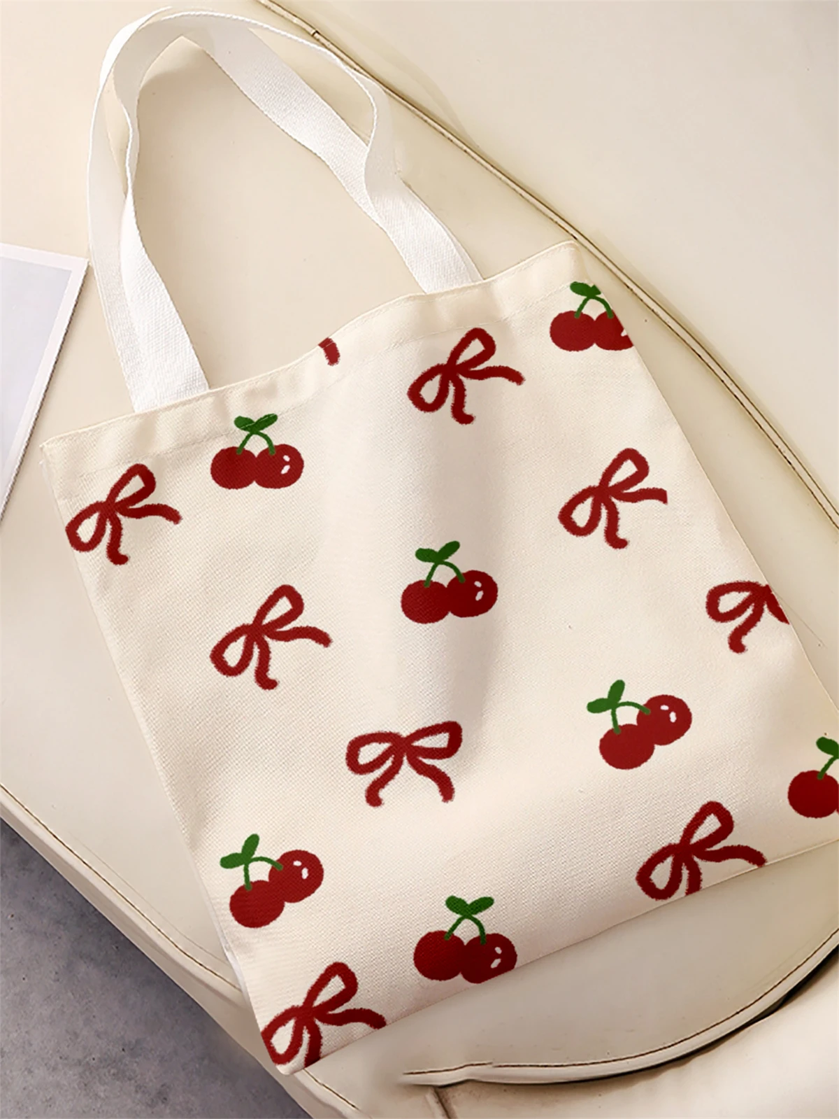 Bow pattern printed casual handbag, reusable fashionable backpack, multifunctional handbag, canvas shopping bag