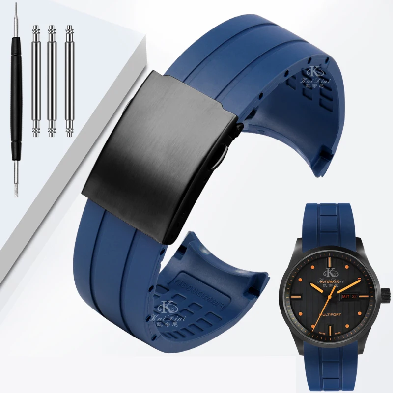 Premium Arc Mouth Watchband - Rubber Strap in Black, Orange, and Blue