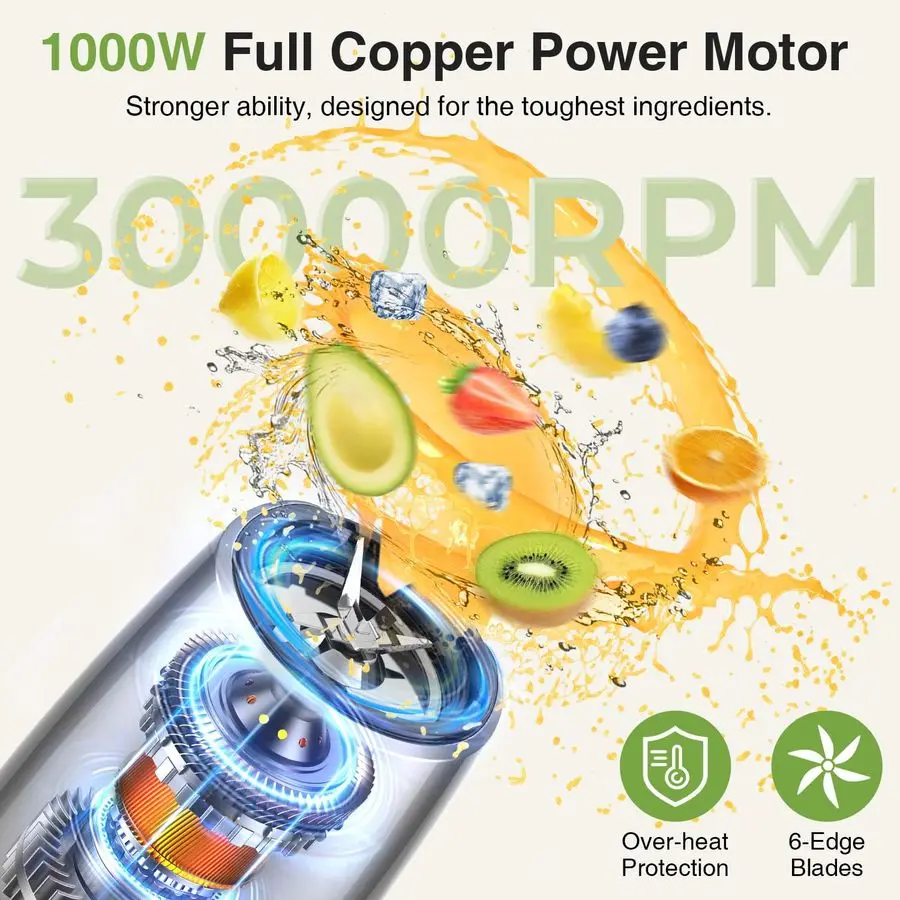 Smoothie Blender, Max 1000w Personal Blender for Shakes and Smoothies, 12Pcs Coffee Grinder and Countertop Blenders Combo for Ki