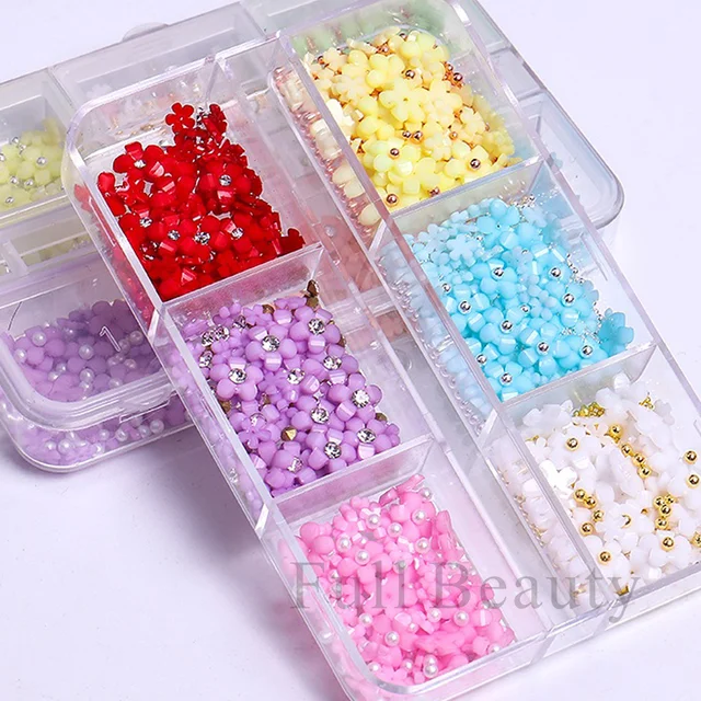 3d Flower Nail Charms And Metal Caviar Beads, 6 Grids Mixed 3d Acrylic Nail  Art Accessories Nail Designs For Diy Nail Decorations Nail Art Supplieslig