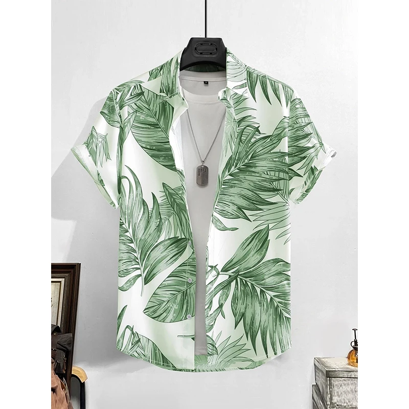 Leaf Tropical Men's Resort Hawaiian 3D Print Shirts Outdoor Vacation Beach Summer Turndown Short Sleeve Casual  Hawaii Shirts 4