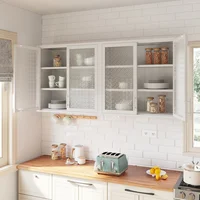 Retro Style Wall Mounted Cabinet Table-Top Storage Cabinet with Hazy Glass Doors and 2 Adjustable Shelves for Bathroom Kitchen L 2