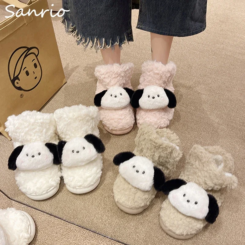 

Sanrio Kuromi Kawaii Plush Boots Pochacco Cute Cartoon Warm Snow Boots Winter Versatile Anti-freezing Fashion Girls Cotton Shoes