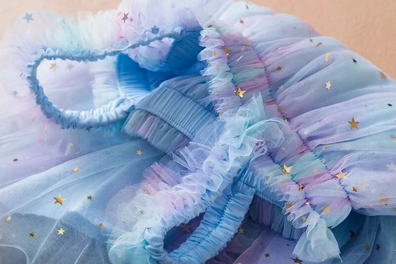 Baby Girls Clothes Summer 1-5 Years Suspender Sleeveless Dresses Rainbow Color Tulle Birthday Party