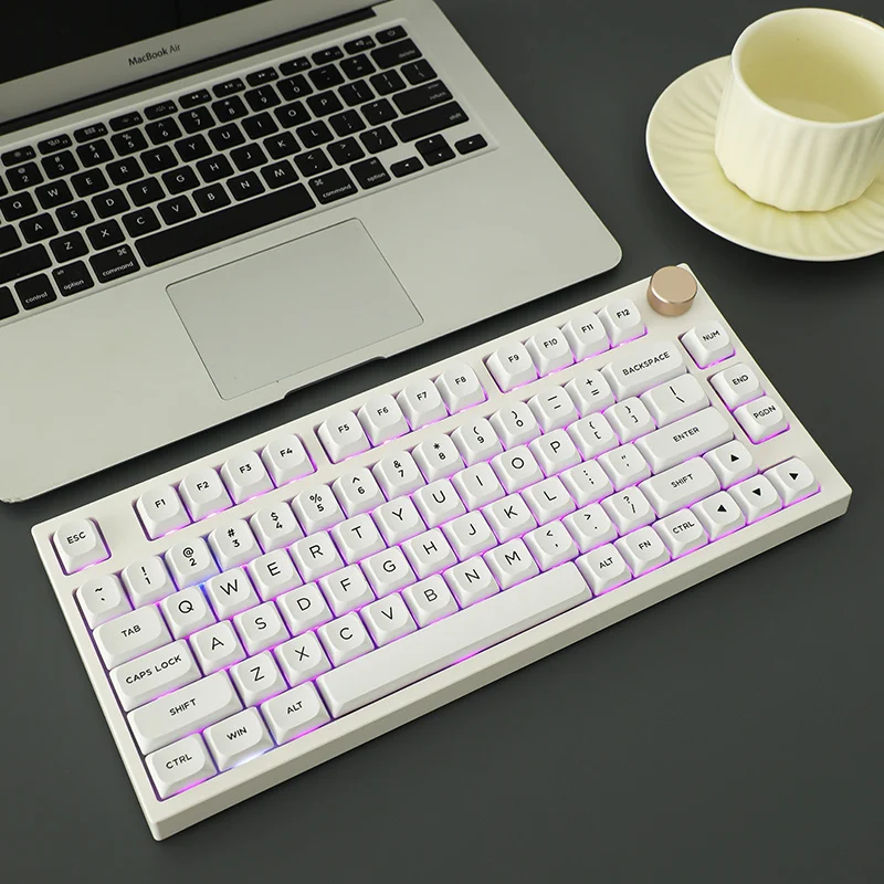 MDA 퓨어 블랙, 퓨어 화이트 서리로 덥은 PBT 키 캡 게이머를위한 귀여운 간단한 승화 포인트 키 캡 Diy 오리지널 디자인 선물