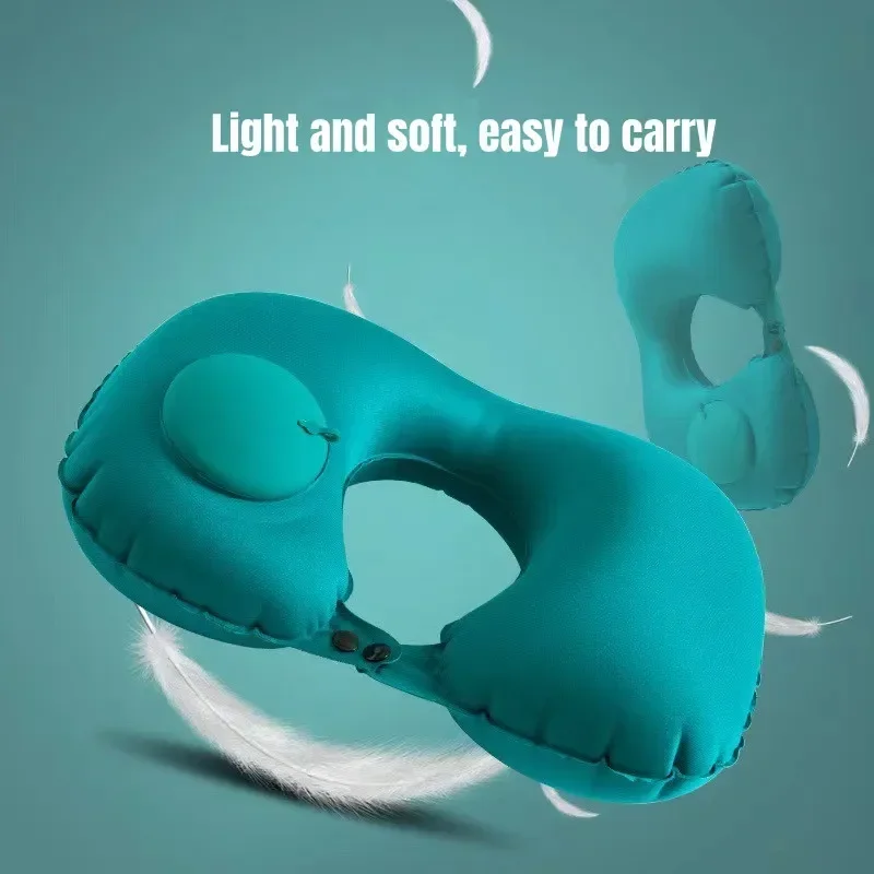 Car Pillow U-Shaped Inflatable Travel Pillow Portable Air Neck Support Cushion Comfortable Sleeping Press to inflate