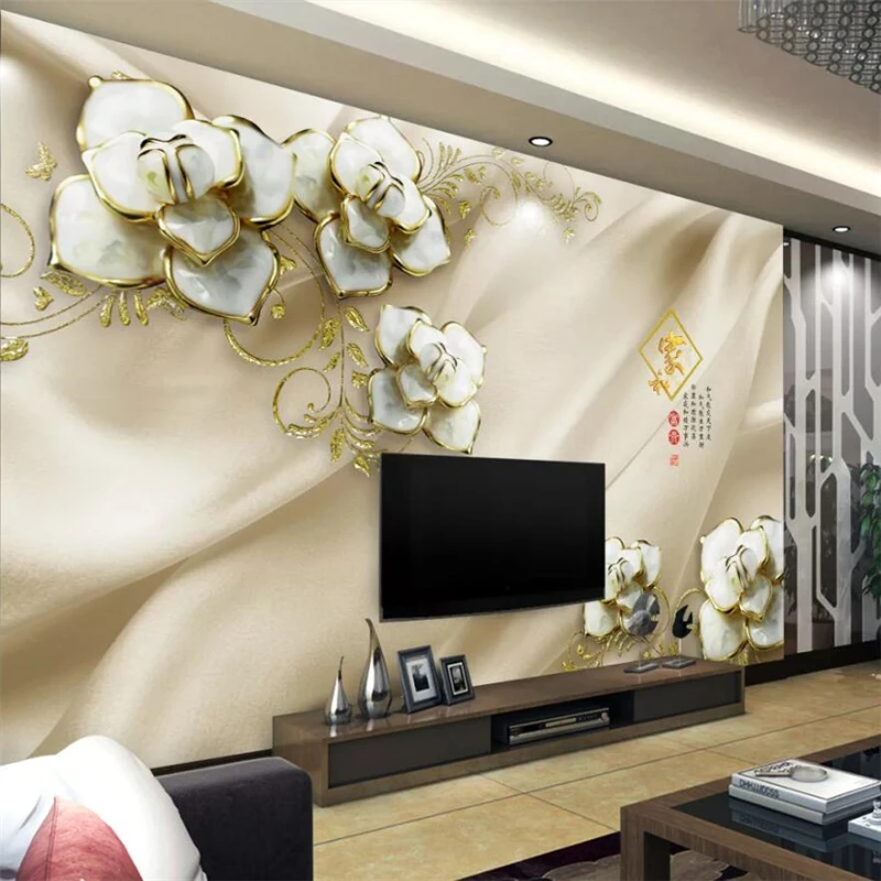 Custom wallpaper 3d solid wall painting boutique high-end embossed flowers 3d TV background wall papers home decor 3d wallpaper