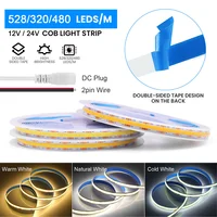 12V 24V COB LED Strip Light 320 480 528 LEDs Flex Tape High Density Linear Lighting Warm Natural White 8mm PCB 0.5m 1m 2m 5m 10m 2