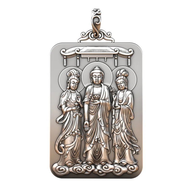 BOCAI S999 Sterling Silver Pendants for Women Men New Fashion The Three Sages Tathagata Avalokitesvara Mahasthamaprapta Jewelry