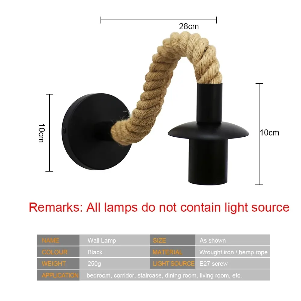 Wall Light Retro Vintage Hemp Rope E27 Wall Lamp 110V 220V Indoor Loft Outdoor Corridor Industrial Sconce Bedside
