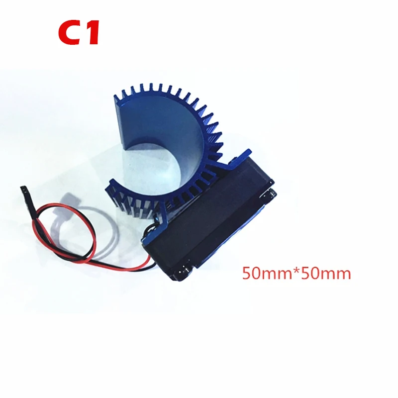 Vue de face du kit radiateur ventilateur Hobbywing, connecteurs et câbles visibles.