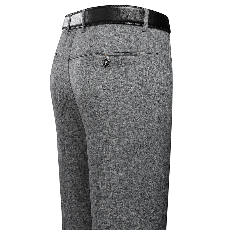 Mens Trousers Business Casual Pants Summer Autumn Dress Straight Pants Elastic Black Grey Loose Formal Pants 3
