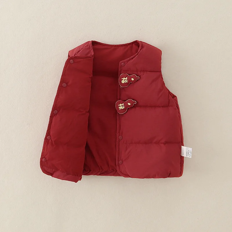 베이비 레드 경량 다운 베스트 화이트 덕다운 2025 겨울 A급 보온 아동복 트렌디 개성 스타일