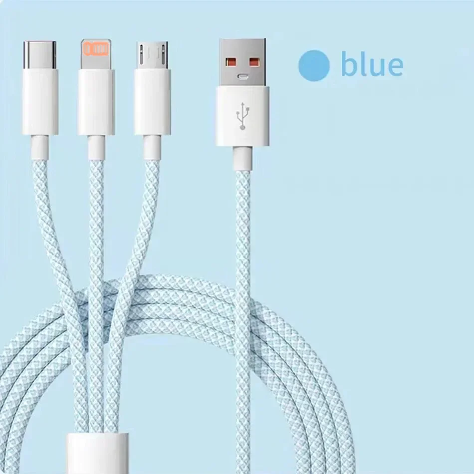 6A 3 في 1 USB نوع C كابل 66 واط كابلات شحن سريعة للغاية لهواوي Xiaomi سامسونج ممن لهم سلك بيانات البرق آيفون 1.2/2/3M