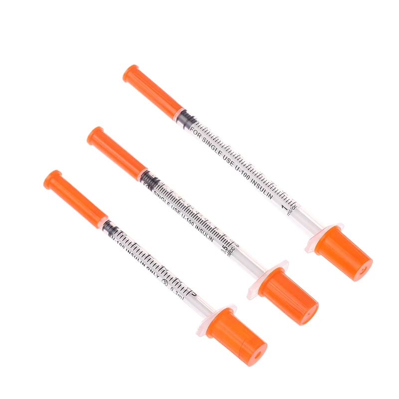 5Pcs 0,3/0,5/1ML Einweg Kunststoff Veterinär Spritze Orange Kappe Sterile Insulin Spritze Mit Nadeln für Pet Farm Tier – Detail 16