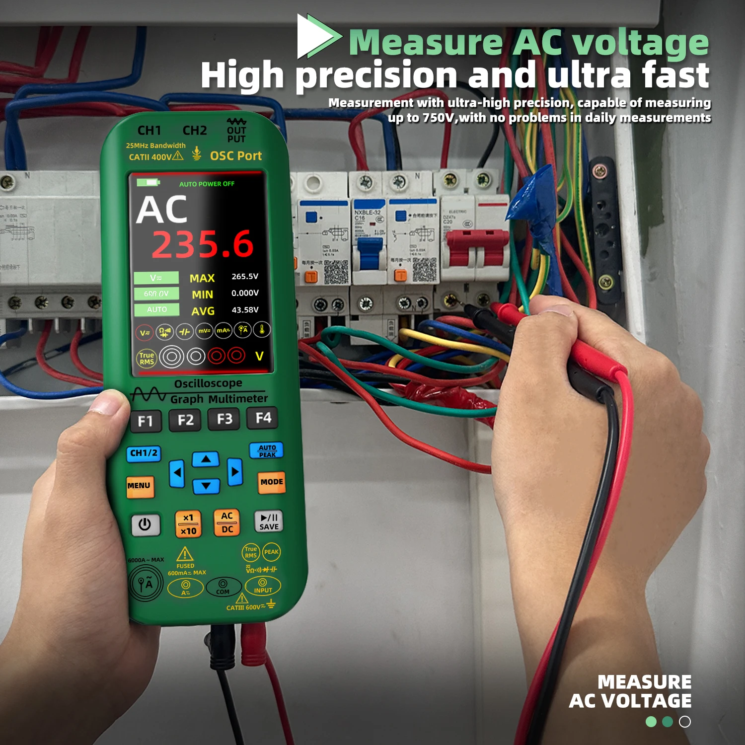 BSIDE Handheld Oscilloscope 3-IN-1 Digital Multimeter+Function Signal Generator Dual Channel 25MHz*2 Vol 6000A Current Tester 5