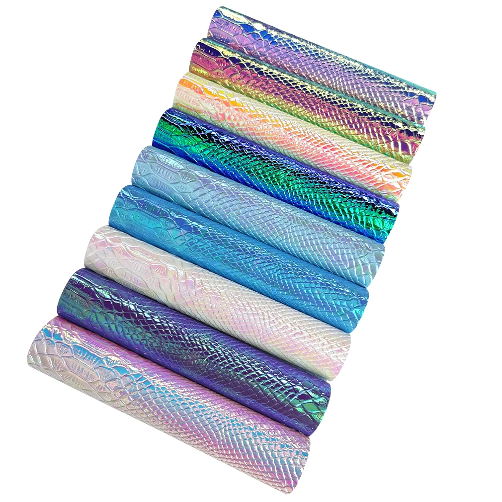 

Crocodile Skin Texture Embossed Holographic Faux Leather Fabric Sheet for Making Shoe/Bag/Decoration/DIY Accessories 137*300CM