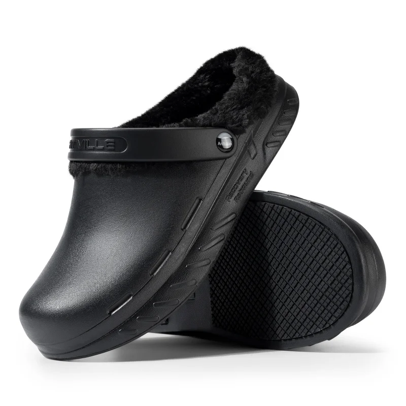 FitVille Men'S Slippers Wide Winter Clogs Slip Resistant Fur Lined Chef Shoes Waterproof House Slipper Recovery Clogs