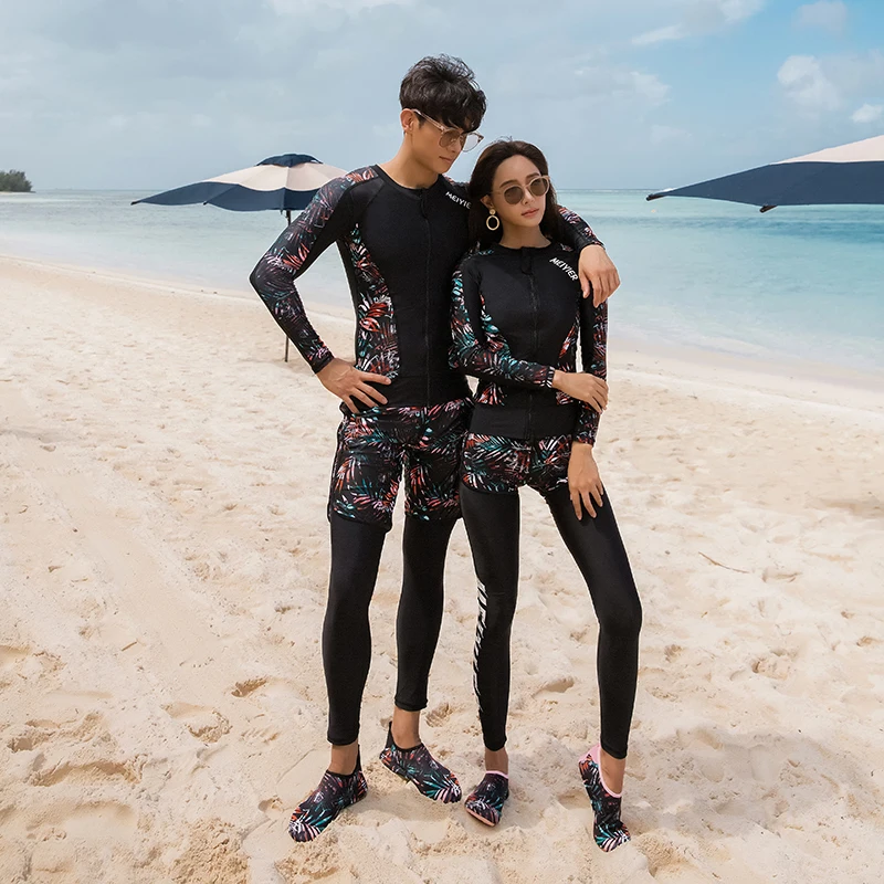 New Korean Style Men&lsquo;s Rush Guard Long Sleeve Swimsuit UPF 50+ Surfing Shirt+Shorts+Leggings Rashguard Set For Male Plus L-3XL