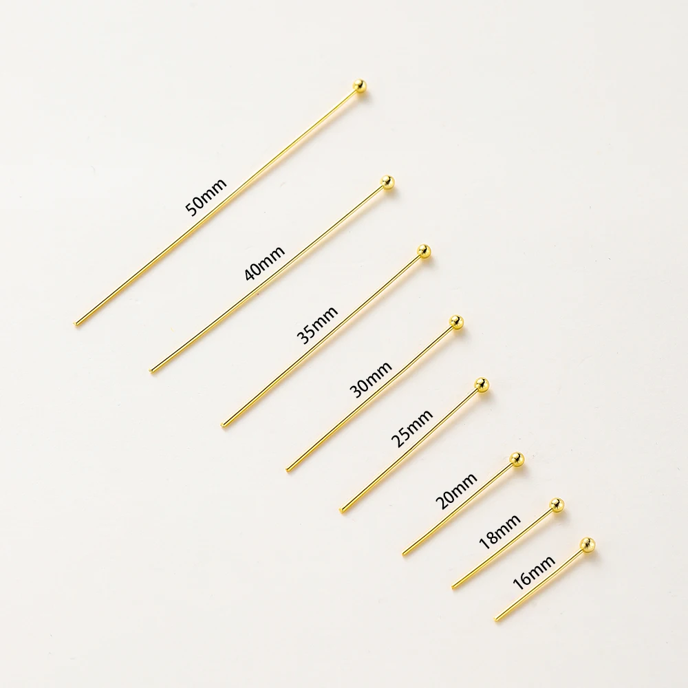 100 Stücke 16-50mm 14/18 Karat Reales Gold Messing Auge Flachkopf Pins Nadel Kugelkopf Pins Anhänger Anschlüsse Für Schmuck Machen Erkenntnisse – Detail 1