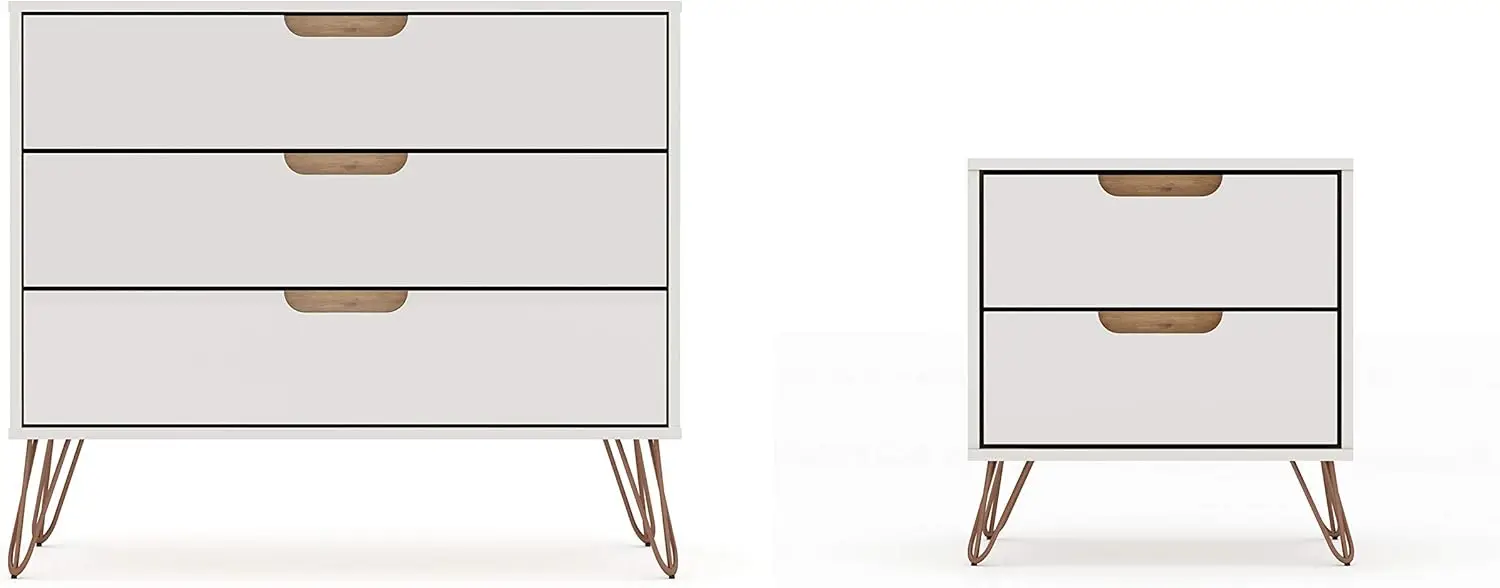 Rockefeller Mid-Century Modern 3 Drawer Bedroom Dresser with Nightstand Set of 2 Off White/Nature Durable construction