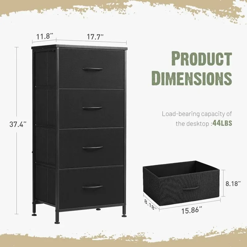 Home Furniture Dresser for Bedroom, Storage Drawers, Skinny Fabric Storage Tower with 4 Drawers, Tower Organizer Uni 4