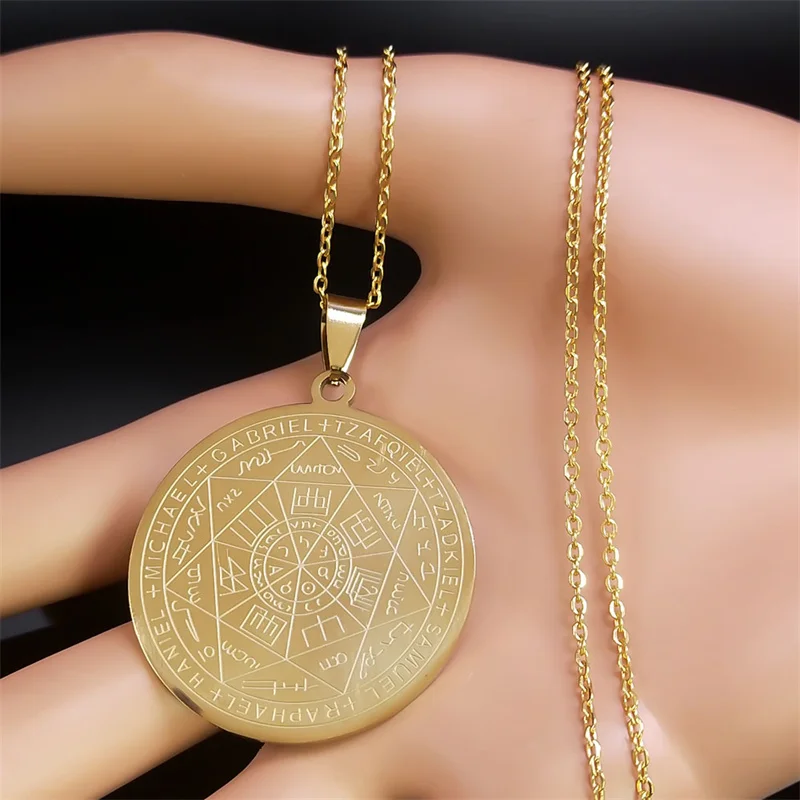 Collar Con Colgante Del Sello Del Arcángel Miguel Para Hombre - 7 Arcángeles, Acero Inoxidable, Amuleto De Protección