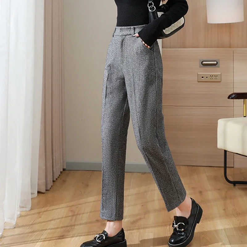 

Fashion High Waist Trousers Autumn Pocket Suit Harem Pants Winter Office Lady Women Pants Casual Solid Clothes Pantalones 29358