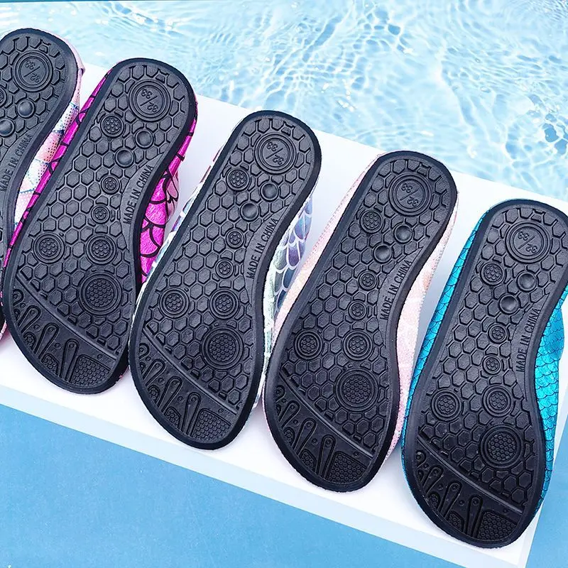 Mermaid Scale Girls Aqua Shoes Summer Bling Children Beach Swimming Shoes New Princess Anti Slip Soft Toddler Kids Slippers 6