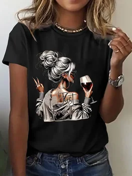 y2k 90s 2000s Hot Sale Fashion Tshirt Artistic Wine Drink T-shirt Print Short Sleeve T Shirt Clothing Top Tee 1