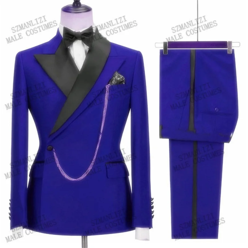 Fashion Men's Suit Two-piece Wedding Dress Groom And Best Man Blazer Korean Style Business Banquet Slim Fit Jacket Pant Chic Set