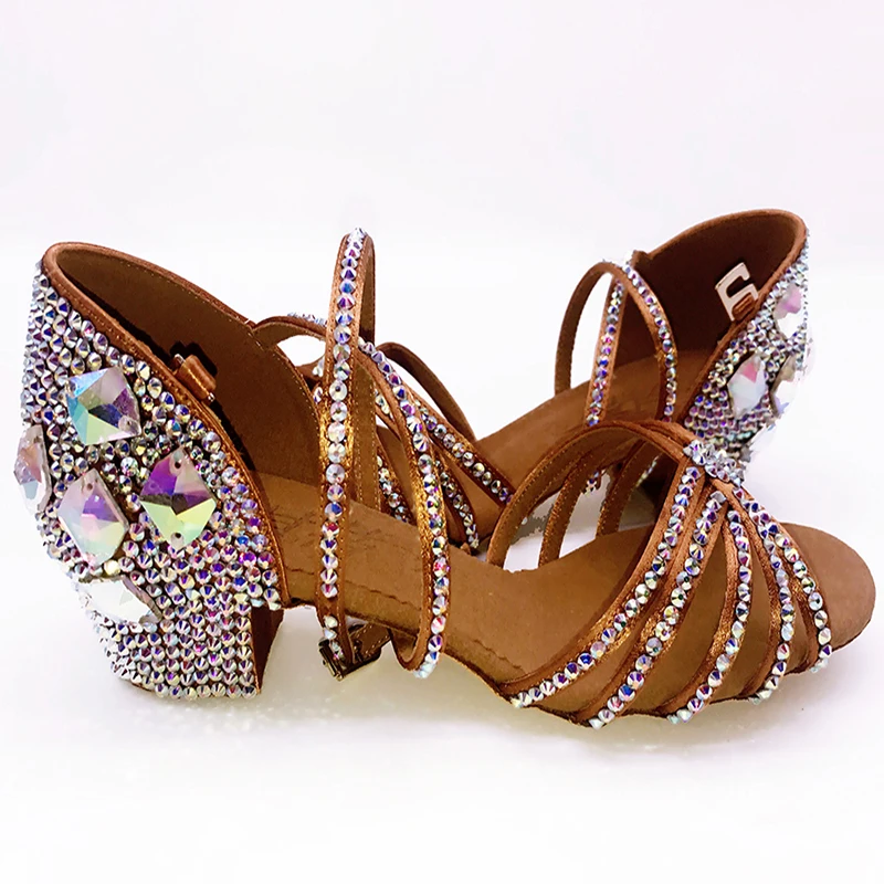 Latin Dance Shoes Full Rhinestone Girls Latin Dance Shoes Soft Bottom Adult SALSA Diamond Salsa Latin Ballroom Shoes 4