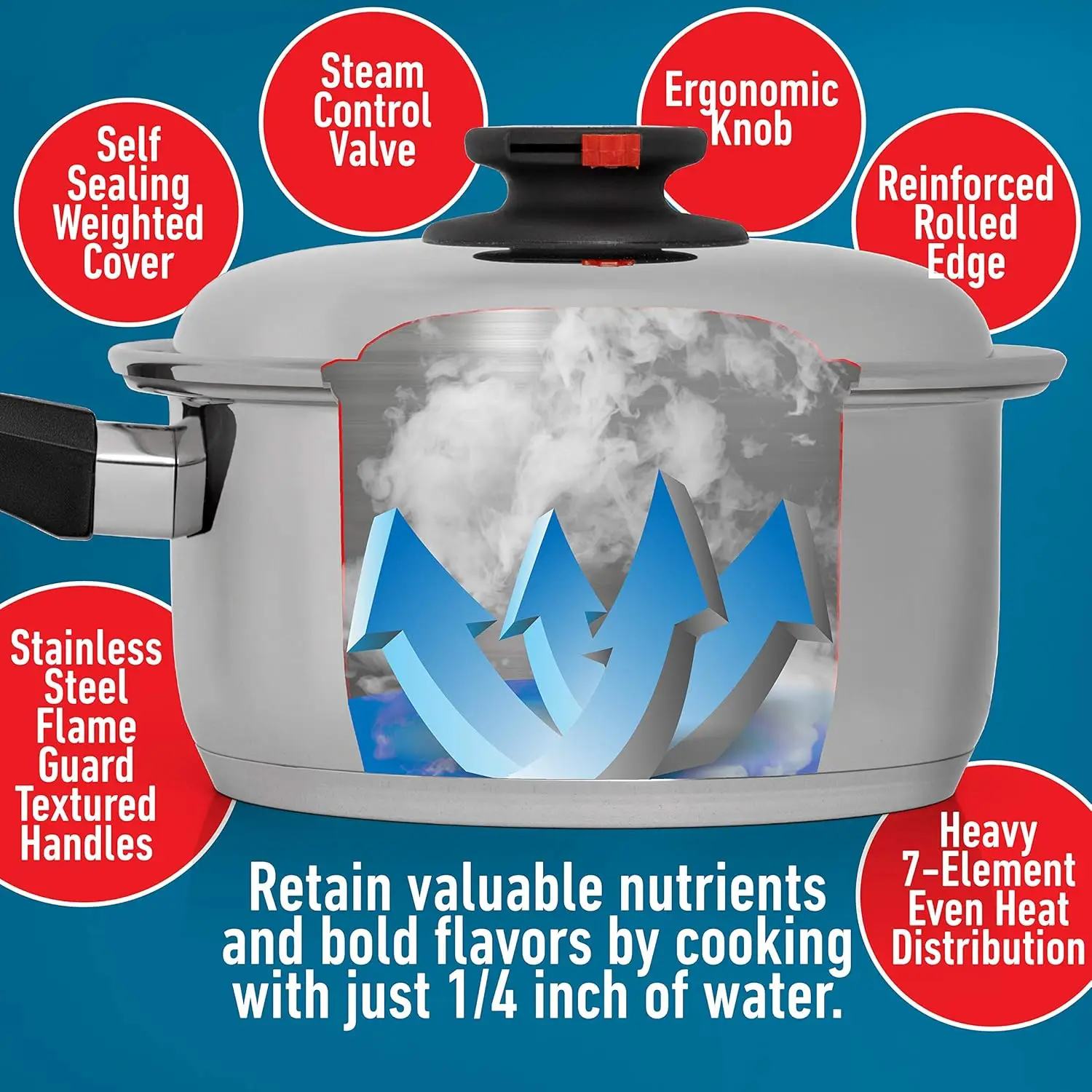 9-Element Waterless Cookware Set, Durable Stainless Steel Construction with Heat and Cold Resistant Handles, 17-Pieces