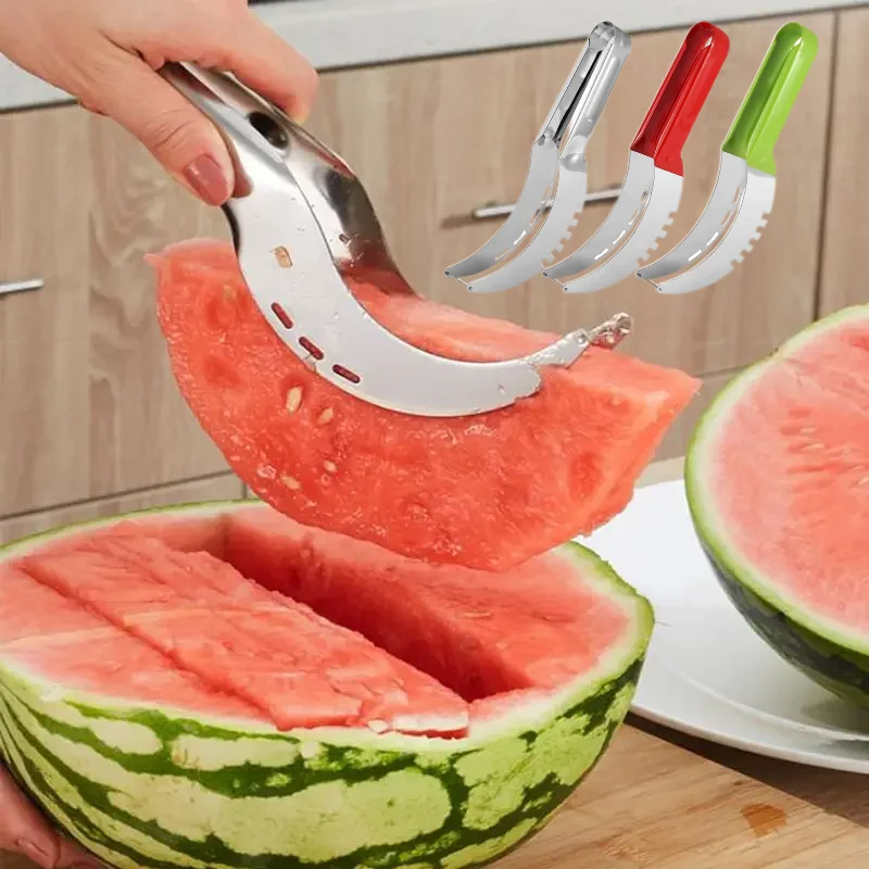 Stainless Fruit Slicer Cutter with Non-Slip Handle Watermelon Slicer Fruit Corer Cutter Kitchen Gadgets for Pineapple Cantaloupe