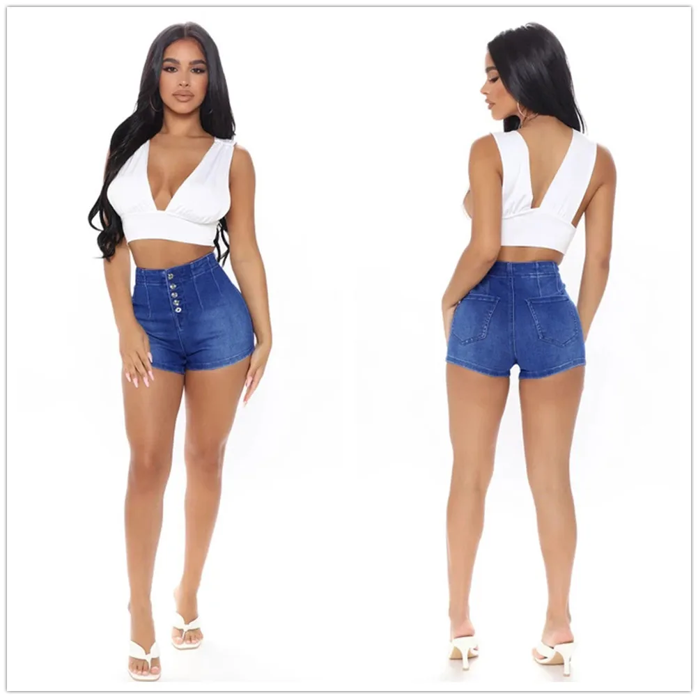 

2022 Summer New High Waist Button Jeans Shorts For Women Fashion Skinny Sexy Stretch Denim Shorts S-2XL Drop Shipping