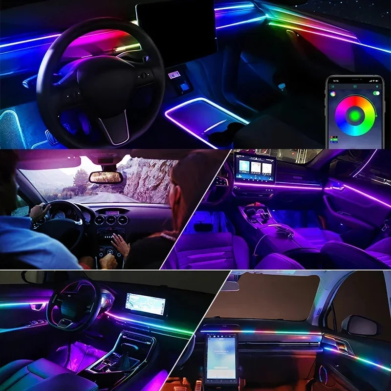 thumbnail image 2 of 18 In 1 Symphony Ambient Light Kit For Car Interior Acrylic Guide Fiber Strip 64 Color Decoration Atmosphere Lamp By APP Control 2 of 14