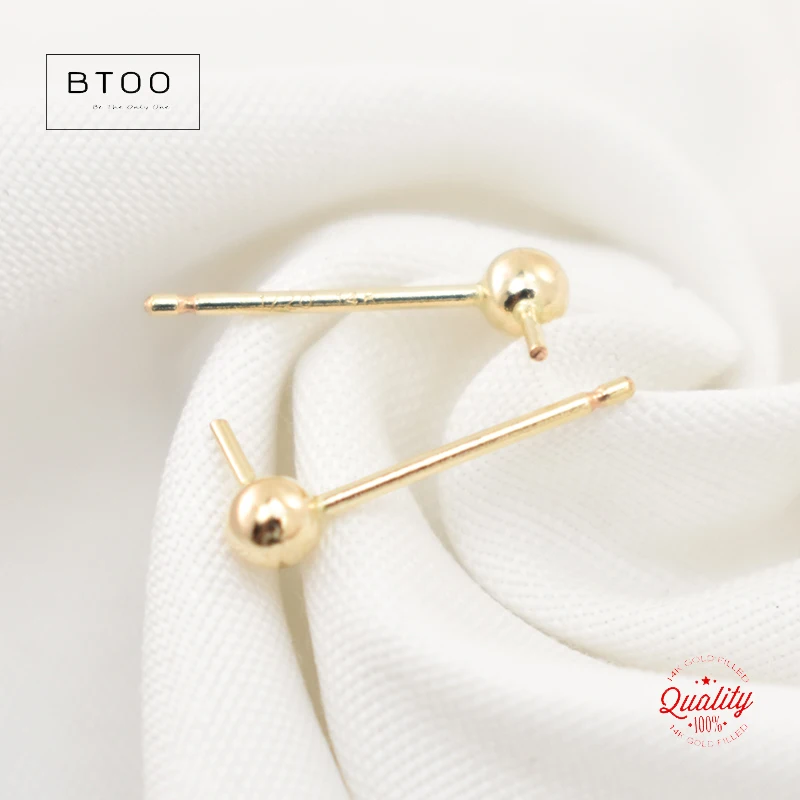 Real 14k Gold Filled Round Ball Stud Earring Posts With Side Peg Round Ball Bead Earring Post Tarnish Resistant Jewelry Findings