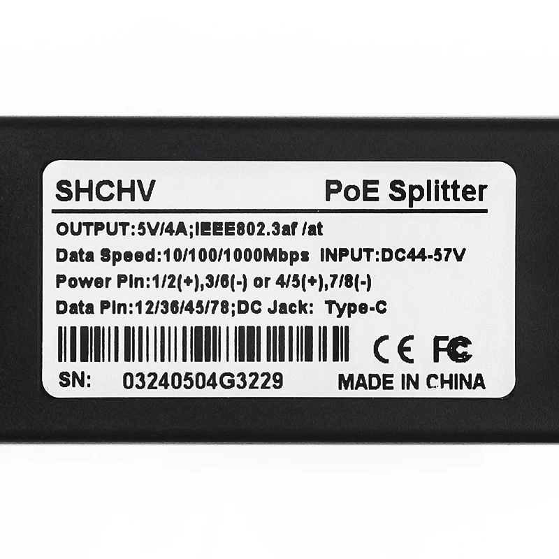 Raspberry Pi 4 PoE Splitter 10/100/1000Mbps 5V 3A Type C Connector USB Type C Po