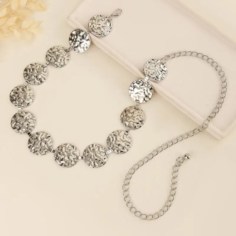 Metal Gold/Silver Chain Belt Geometry Round Wafer Adjustable Women Waist Chain Dress Shirt Decoration Accessories〔CC55〕