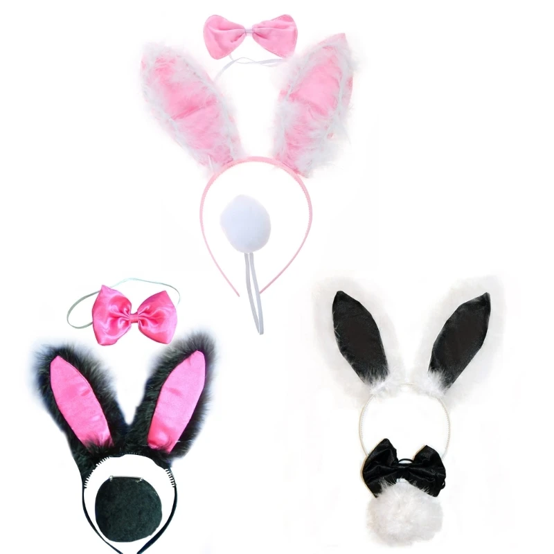 

MXMB модная повязка на голову с заячьими ушками, галстук-бабочка и хвост, пасхальный реквизит для косплея для детей