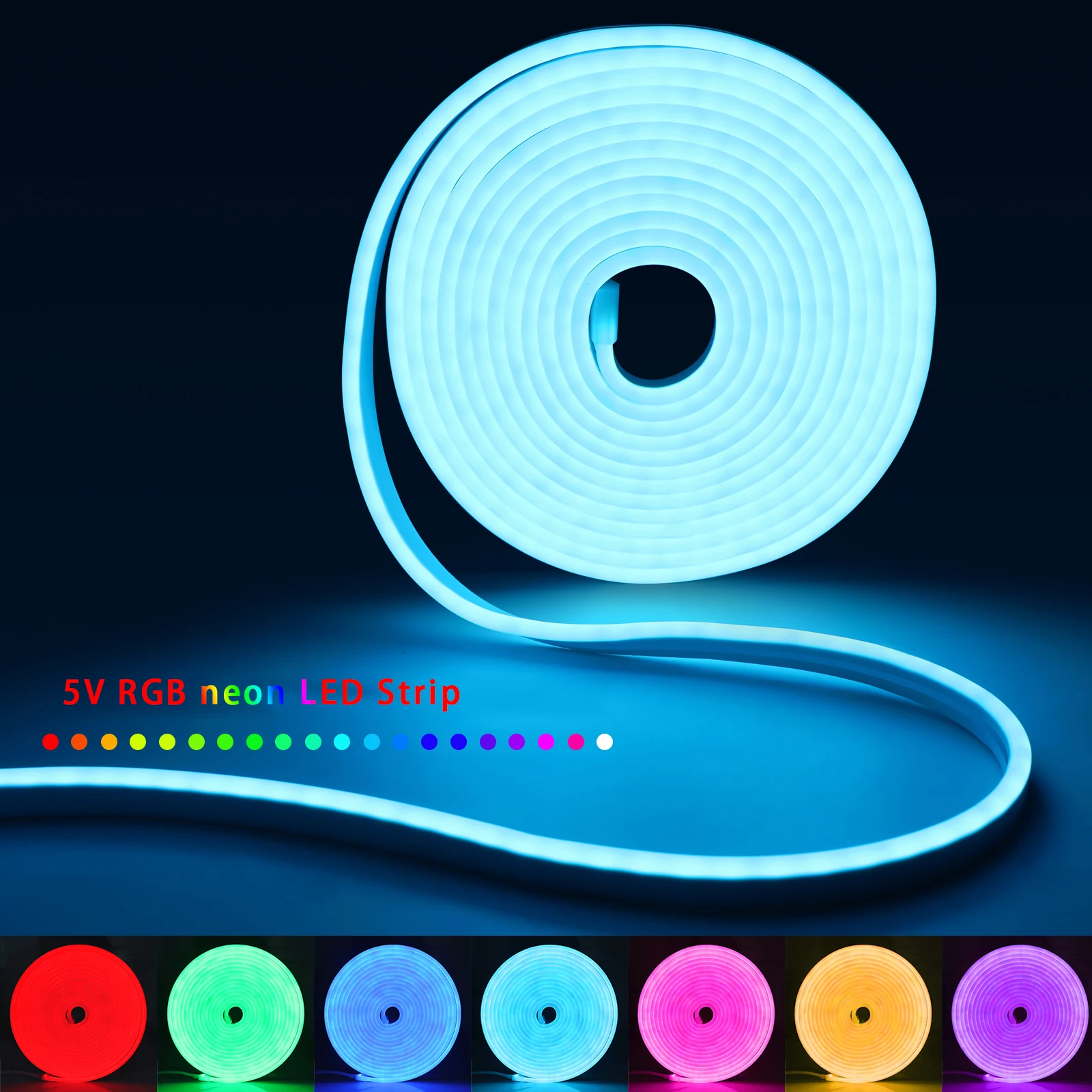 DC5V USB RGB Neon LED Strip, 1/2/3/4/5M IP65 Waterproof Neon Strip Bluetooth App and Remote Control For Neon Decortion Lighting