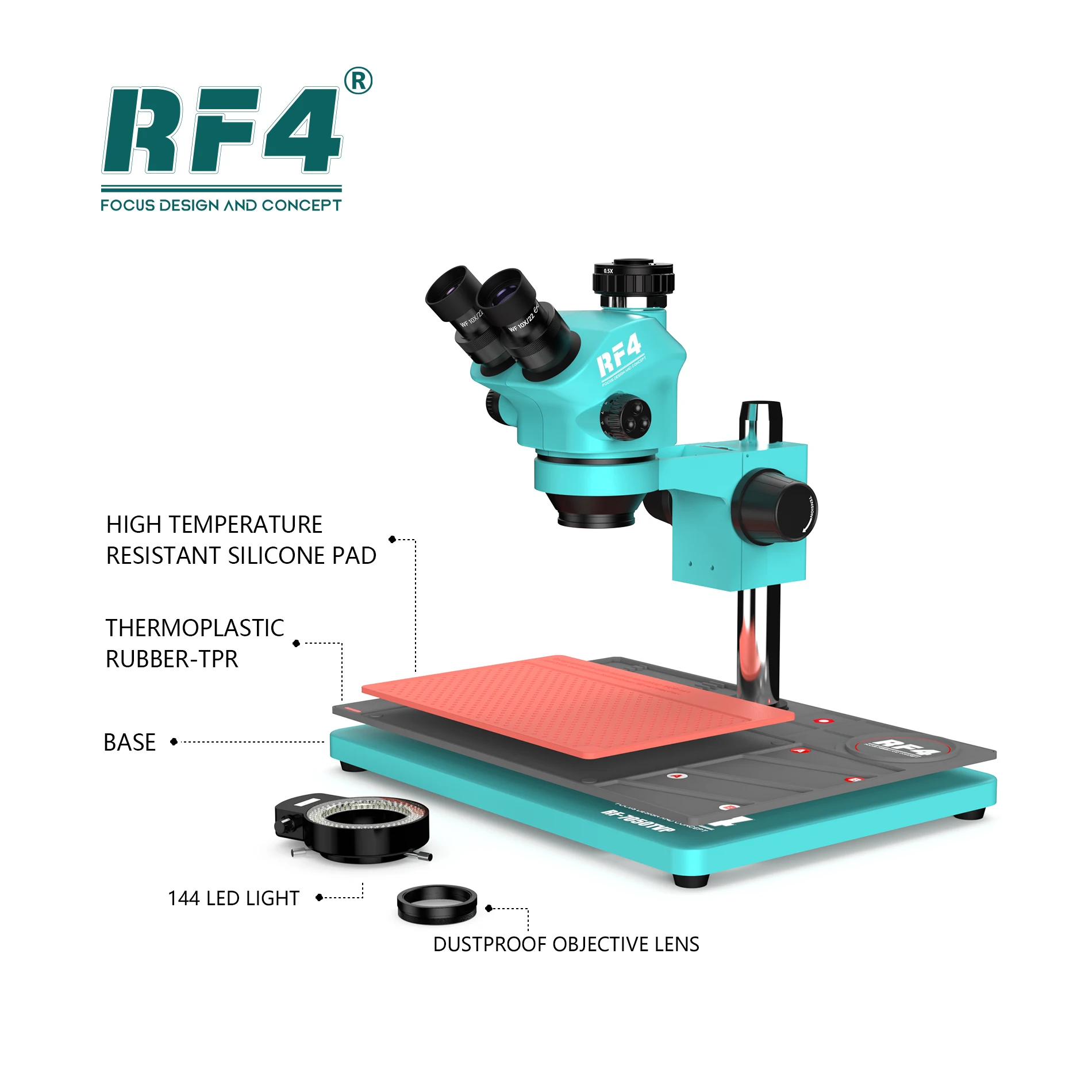 RF4 RF-PO4 Aluminum Alloy Microscope Base With Heat Resistant Silicone Pad