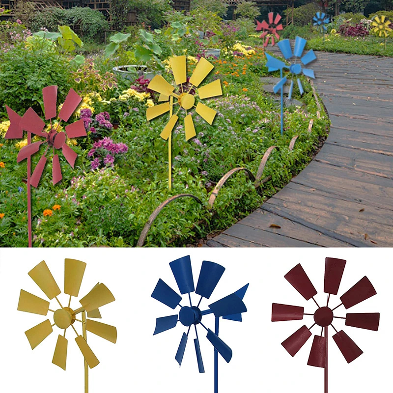 

3 Colors Garden Pinwheels Iron Windmill Modern Outdoor Iron Lawn Windmill Wind Spinner Garden Yard Lawn Decorations