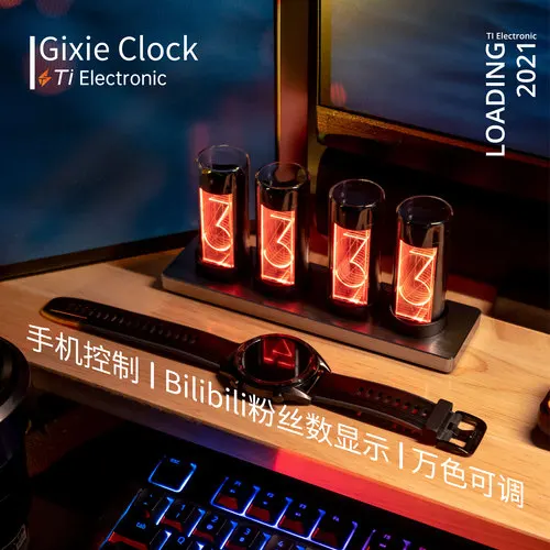 Digital Nixie Glow Tube Clock Metal Wood RGB Table Clock LED Silent Electronic Desktop Clocks Mini  