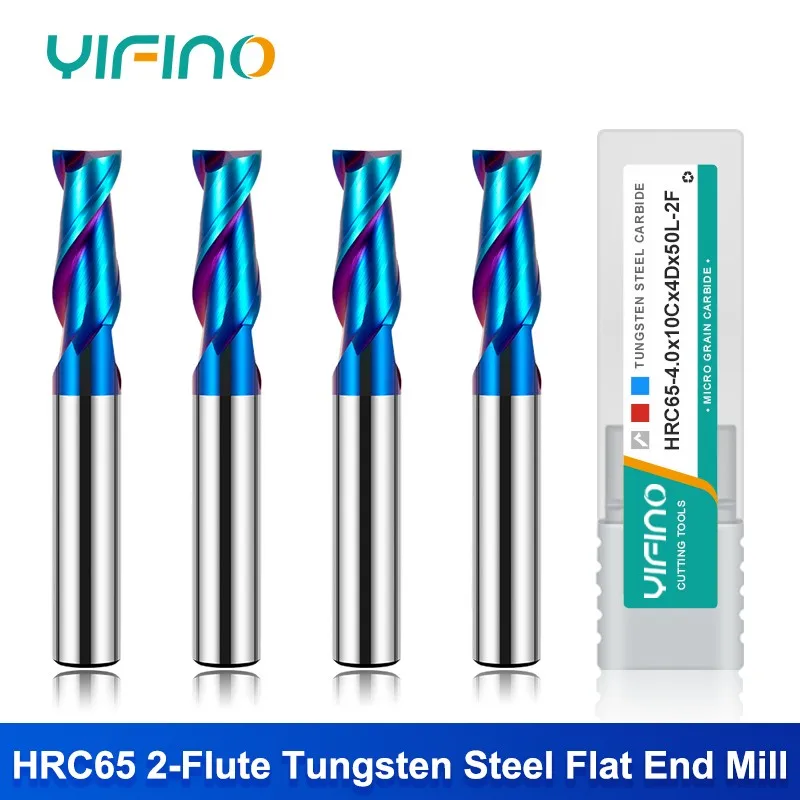 

YIFINO HRC65 Tungsten Steel Milling Cutter 2-Flute Keyway Coating Carbide Milling Cutter Stainless Steel Special CNC Cutters