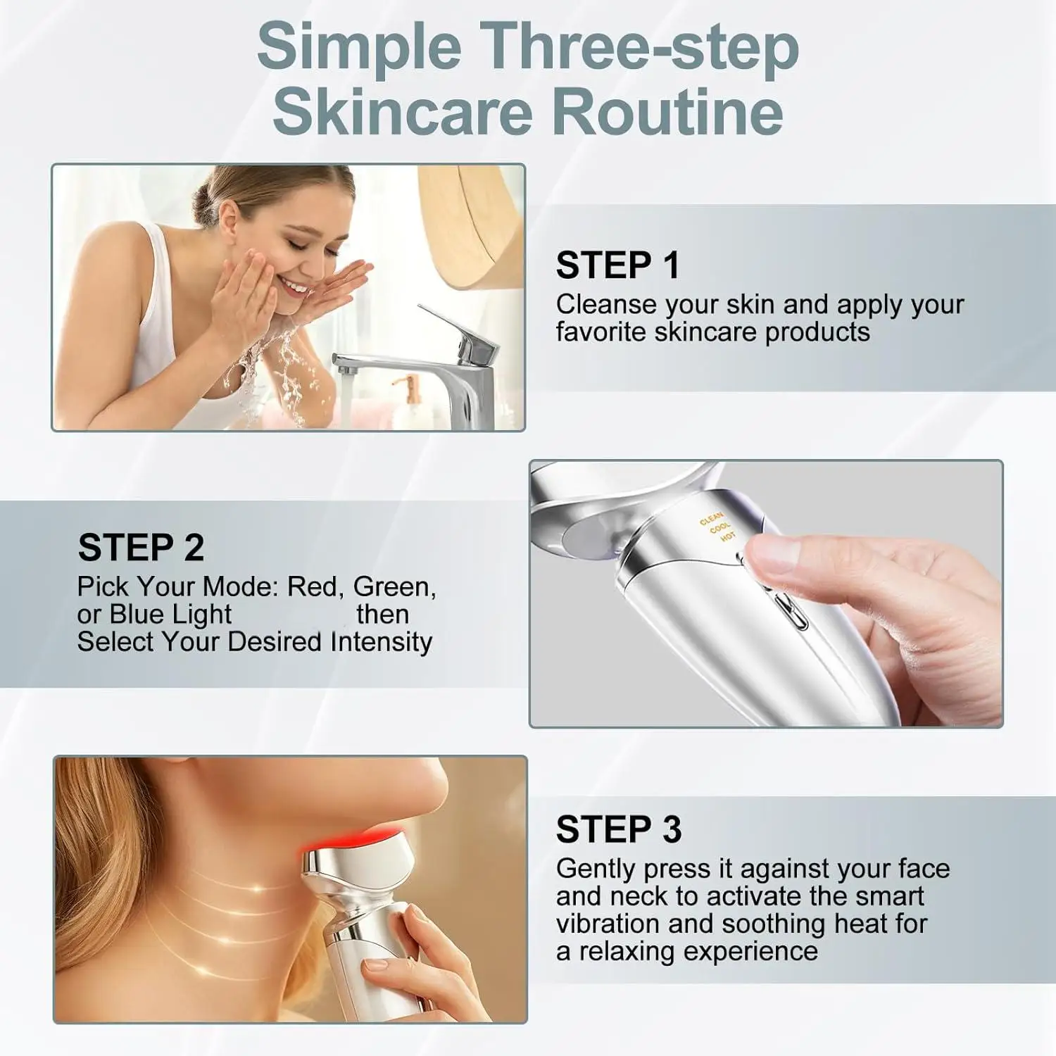 Upgraded Hot Cool Face Neck Beauty Massager 3 in 1 LED Photon Facial Sculpting Skin Care Tool for Face Puffiness and Smooth Skin