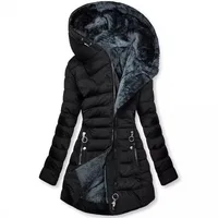 European American New Fashion Women's Solid Color Simple Basic Slim Casual Trendy Daily Hooded Quilted Coats Female Parkas Tops 2